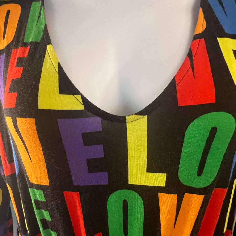 NWOT New York & Company Multicolor Love Print Women's Romper w/ Pockets; Sz XL